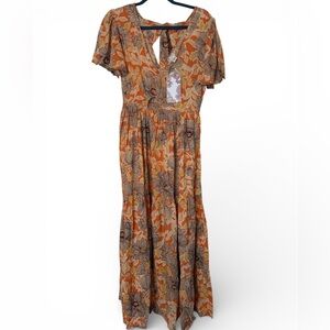 Band Of The Free | Dresses | Band Of The Free Black Berry Floral Wrap Maxi  Dress Vneck Long Sleeve Tie Back | Poshmark